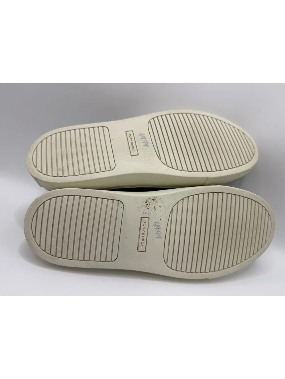 Tory Burch Slip On Sneakers Shoes Women's Size 6.5 M Silver Grey Suede